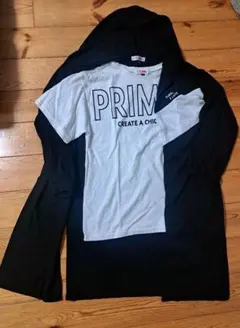 ピンクラテ　フード付きロングカーディガン &TシャツセットS160 黒 白