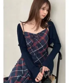 新品タグ付✨SNIDEL フリルチェックキャミワンピース ネイビー 1 新品タグ付✨SNIDEL フリルチェックキャミワンピース ネイビー 1