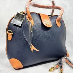 未使用保管品✨ダブルフィッシュ 2WAY ショルダーバッグ レザー 魚金具 紺色のサムネイル