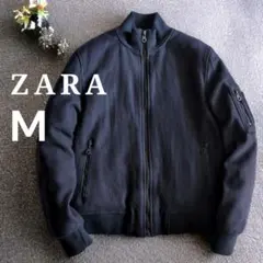 ZARA ザラ 中綿入り ウール メルトン ジップブルゾン MA-1 ネイビー