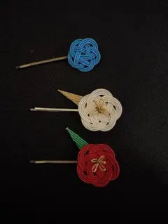 和風花形ヘアピンセット 青白赤