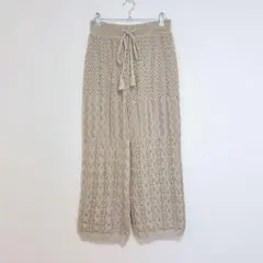 GRL 寬褲 M 象牙白 透視編織 腰部鬆緊帶 內襯 秋 冬