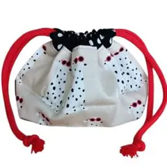 ダルメシアン柄　ワンちゃん　犬柄　可愛い巾着袋 マチありハンドメイド