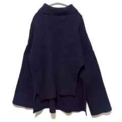 カレンテージ　ウール100% 美品　サイドスリット　リブ編み　ハイネックニット