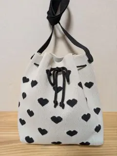 【新品】ハート柄　ショルダーバッグ　巾着　ニットバッグ