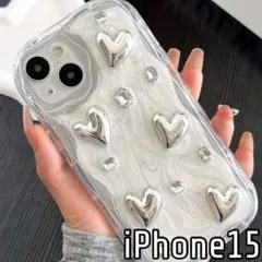 iPhone15 ケース ハート シルバー Y2K キラキラ 韓国