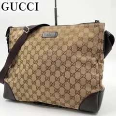 【✨極美品✨】グッチ ショルダーバッグ GGキャンバス A4収納可 ブラウンのサムネイル