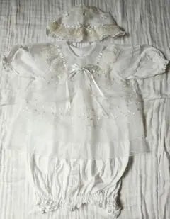 エンゼル ベビードレス 夏用 薄手 帽子付き セレモニー 黄ばみあり