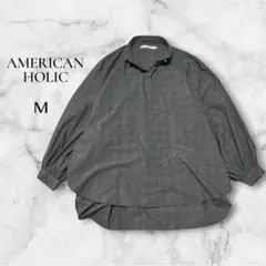 【AMERICAN HOLIC】グレンチェック パール調ボタン シャツ グレー