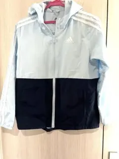 adidas フード付きジャケット 160cm 水色/ネイビー
