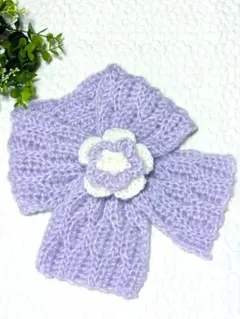 〚29〛手編み＊お花コサージュ付きミニマフラー