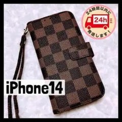 【iPhone14】茶 iPhoneケース チェック柄 手帳型 人気