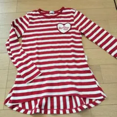 plaman 長袖カットソー 150 赤白ストライプ