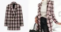 (K11142) 新品 ザラ ZARA ツイードチェックジャケット コート