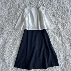 極美品　東京ソワール　Rifanne 七分袖ワンピース　レース　セレモニー　L