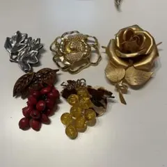 【セットで得】ヴィンテージブローチ5点セット　花　葡萄 レトロ