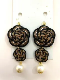 1396  黒×黒金×ブラウン×白　カメリア