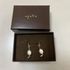 agate ホワイトパール フックピアス チャーム約2.5cm