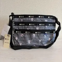 美品 レスポートサック ショルダーバッグ 犬 ドッグ 総柄 黒 グレー系 