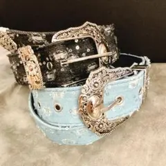 Y2K ギャル 必見 デニムベルト 銀バックル付き 男女兼用 ヴィンテージ