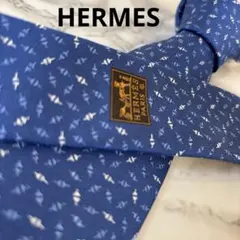 極美品✨】HERMES ネクタイ ブルー 青 刺繍 スクエア 高級シルク
