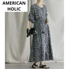 アメリカンホリック 長袖 2WAYベルト付きワンピース 花柄 Ｖネック 羽織り