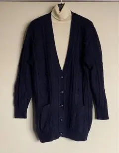 toute la terre Ｖネック アラン模様 ロング カーディガン ウール