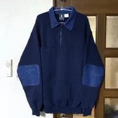 レア 90s ファイヤーマンスウェット 無地 デニム切替 USA製 L ポケット