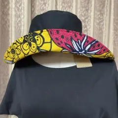 【新品】ハンドメイド アフリカ布ハット つば広帽子 調節紐付き ブラックカラー