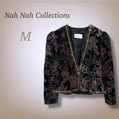 ヴィンテージ ノーカラージャケット ベロア刺繍 花柄 パワショル USA製 衣装