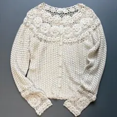 希少✨ロイスクレヨン シルク100 総レース カーディガン M お花モチーフ