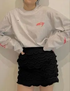 試着のみ HOLIDAY RUFFLE KNIT MINI SKIRT ネイビーのサムネイル