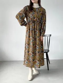 フラワープリント 長袖 マキシドレス