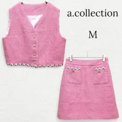 1252 美品 ツイードセットアップ ベスト スカート ピンク 春コーデ 韓国系