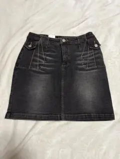 ブラック デニム風 ミニスカート M相当 ポケット付き ストレッチあり