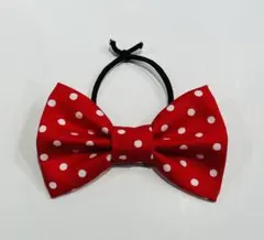 キッズ　大人　リボン　ヘアゴム　大きめ　水玉　ドット　赤