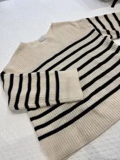 ストライプニットセーター ベージュと黒