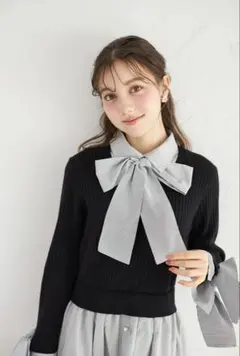 ２ＷＡＹボウタイリボン付きニットドッキングシャツワンピース