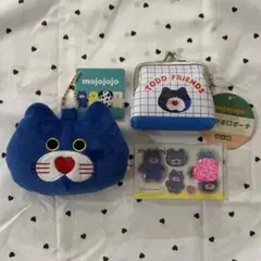 mojojojo 青いネコ　3点セット　ぬいぐるみミラー　がま口ポーチ　シール
