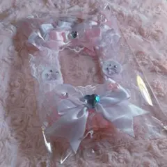 猫耳トレカケース　レースデコピンク リボン ハート 硬質ケースデコ