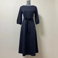 ミルクティー　ロングワンピース　授乳ワンピース　ネイビー　リボンベルト 授乳服