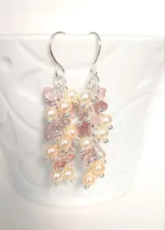 天然石とチェコビーズピアス46 ストロベリークォーツ　チェコビーズ　限定1点