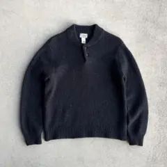 上質 90s 00s エルエルビーン古着 ヘンリーネック ウールニット ネイビー