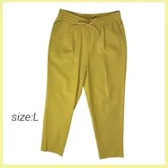 【美品】 麻混 テーパードパンツ マスタード イエロー ウエストゴムLサイズ