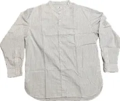 ユニクロ　白×グレーストライプ　スタンドカラーシャツ　長袖　XL