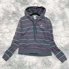 アディダス M パーカー ボーダー グレー ピンク スポーツ ジム 筋トレ 綿