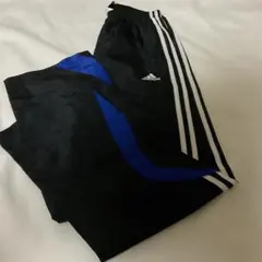 adidas CLlMA PROOF黒 青 ストライプ ロングパンツ160cm