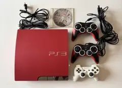 PS3 スカーレットレッド 本体 コントローラー3個 ソフト付き 箱なし