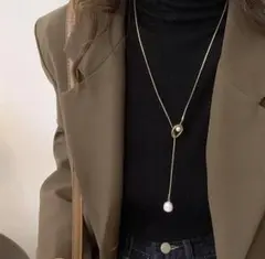 Y字 ロングネックレス ラリエット ゴールド パール おしゃれ 卒業 入学 上品