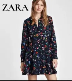 ZARA フラワープリント 長袖ミニワンピース
